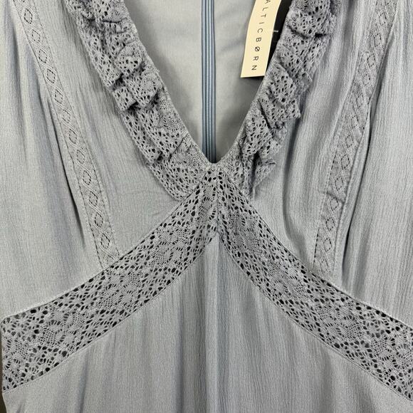 Cottagecore Baltic Born New Blue Mini Dress Medium Lace Trim Flared Sleeve - Picture 6 of 16